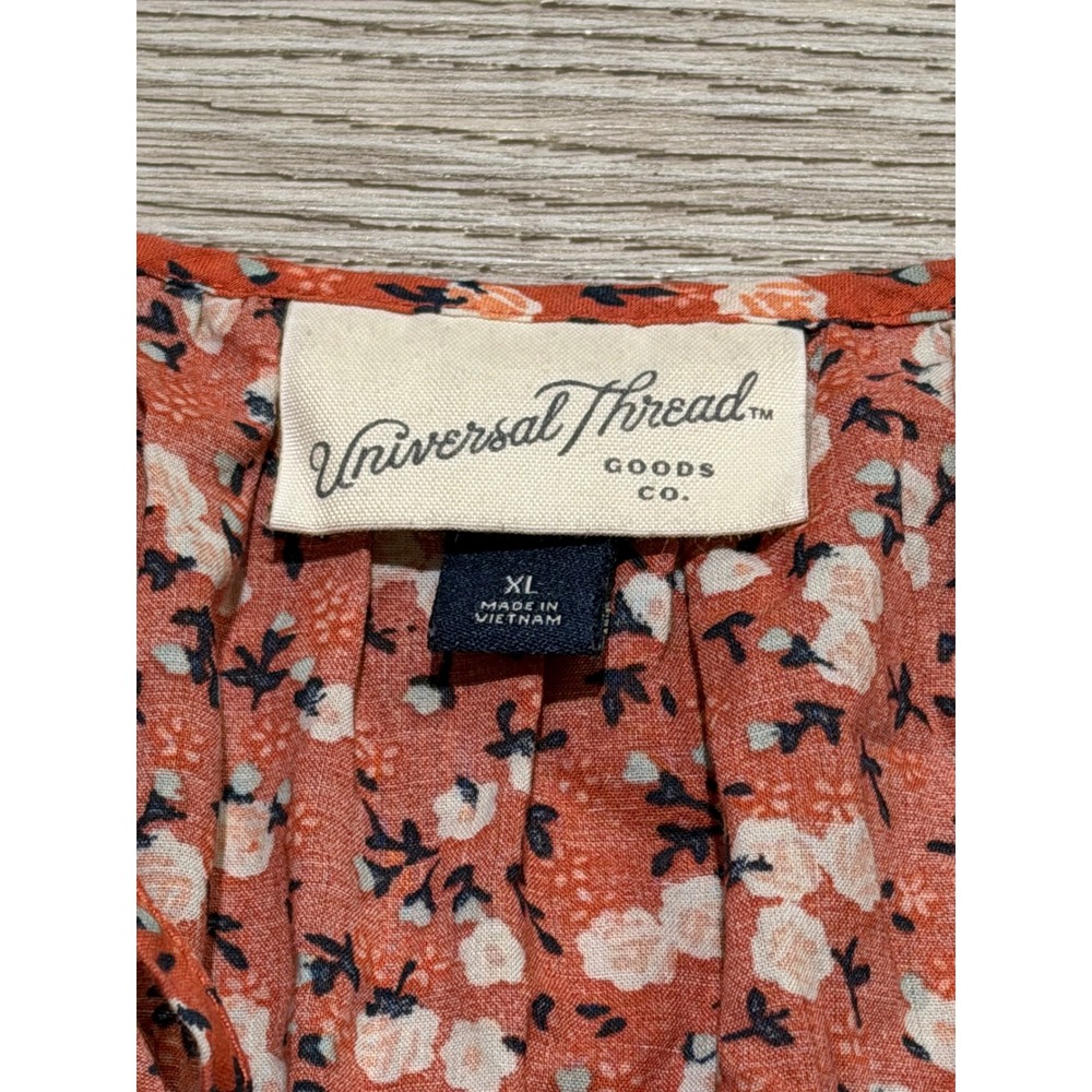 Universal Thread Womens XL Rust Floral Cotton Button Front Puff Sleeve Blouse - Picture 3 of 8